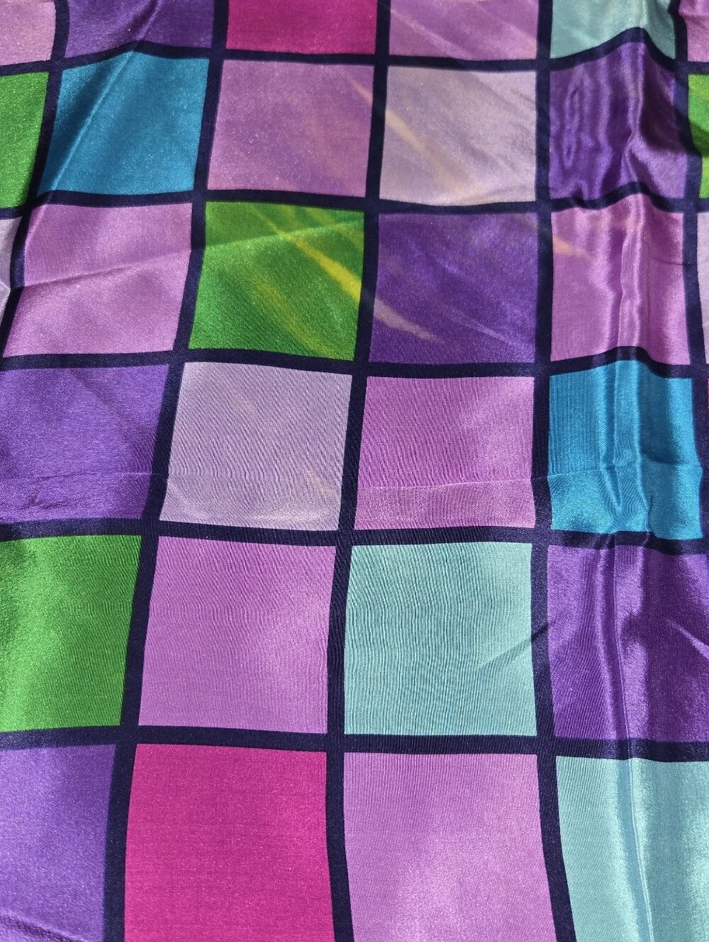 Vintage Silk Bill Blass Geometric 30x30 Scarf  Some Variation In Green Squares